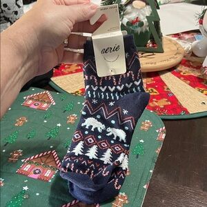 New Aerie Navy Patterned  Socks